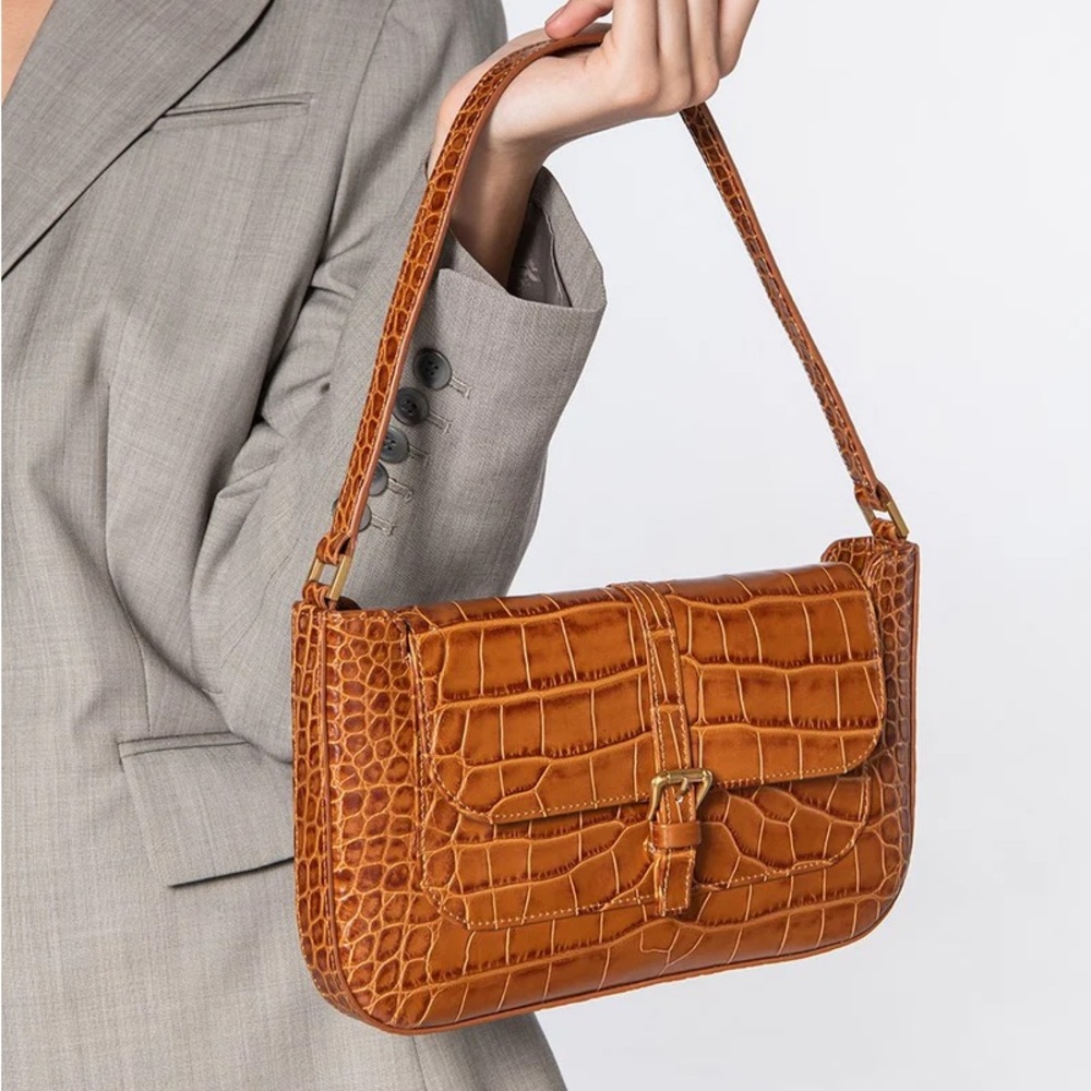 By Far Miranda light brown croc leather shoulder bag